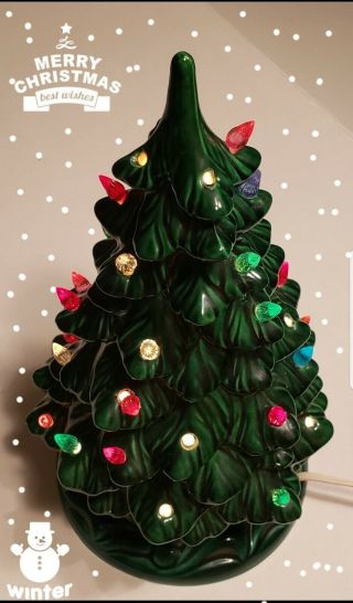 Vtg.  Christmas Tree Ceramic Light Up Green Holland Mold 12 " Smoke