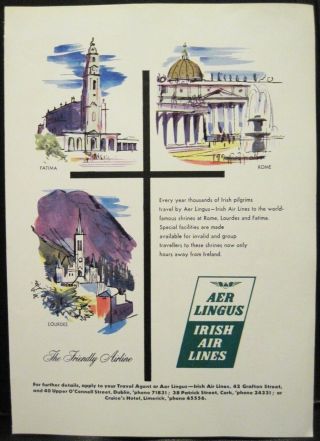 Vintage Advertisement Aer Lingus Irish Air Lines Ireland To Holy Europe 1960 7x9