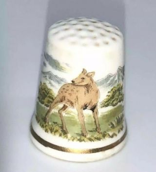 Vintage Porcelain Souvenir Collectible Thimble - Deer In The Wild -