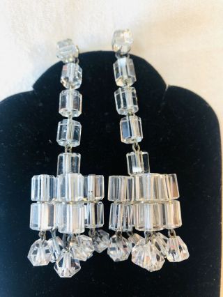 Vintage Art Deco Crystal Glass Chandelier Earrings Dangle Screwback Runway Retro