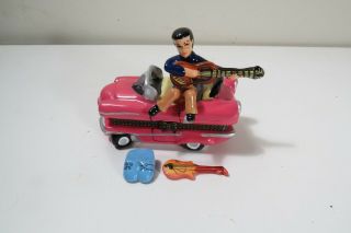 Vintage Elvis Presley Pink Cadillac Ceramic Trinket Box W/ Guitar & Blue Shoes