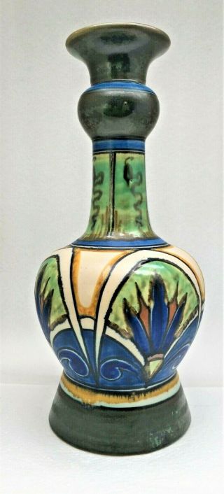 11 Inch Tall Vintage Gouda Pottery Arts Deco Vase - Damascus Holland - Exc Cond