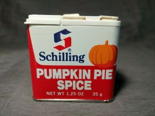 Vintage Schilling Pumpkin Spice Tin 1977 Evc Some Contents