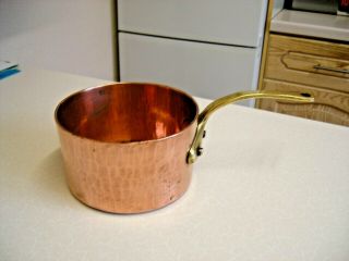 Antique Heavy Copper Saucepan With Riveted Cast Brass Handle (2296)