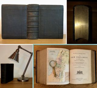 1871 Antique Large The Holy Bible Illustrated Maps Leather Old & Testaments