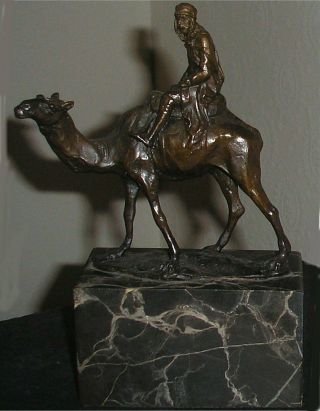 Art Deco French Bronze Figure Of Egyptian Riding Camel Signed L.  Carvin