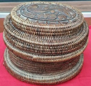 Vintage Native American Lidded Basket Northwest Coast Box Wood Carving Trinket