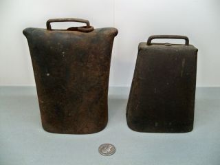 2 - Vintage/antique Steel Cow Bells With Clappers Cowbells