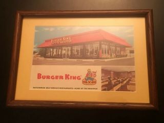 Vintage Burger King Home Of The Whopper Advertising Franchise Card Framed
