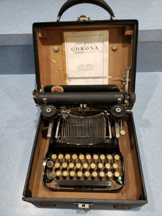 Antique L C Smith & Corona Model 3 Portable Folding Typewriter W/case C1917 - 1918