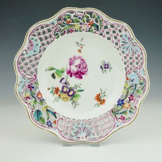 Antique Dresden Porcelain - Hand Painted Flowers Plate - With Pierced Borders