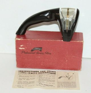 Vintage Cutco Honing Stone Knife Sharpener W/ Cutco Brand Box And Paper.