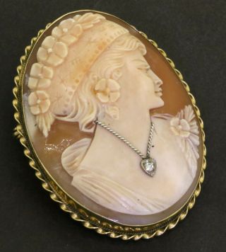 Jumbo Antique 18k Gold Vs Diamond Habille Carved Carnelian Cameo Brooch/pendant