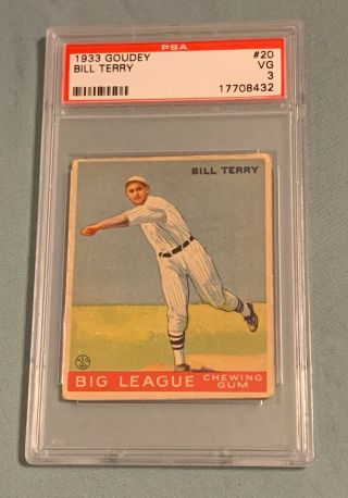 1933 Goudey Baseball Card 20 Bill Terry Psa 3 Vg