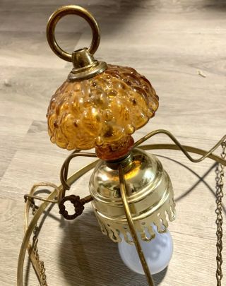 Vintage Hurricane Style Hanging Light Swag Lamp Unusual Amber Glass Globe 2