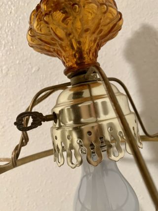 Vintage Hurricane Style Hanging Light Swag Lamp Unusual Amber Glass Globe 3