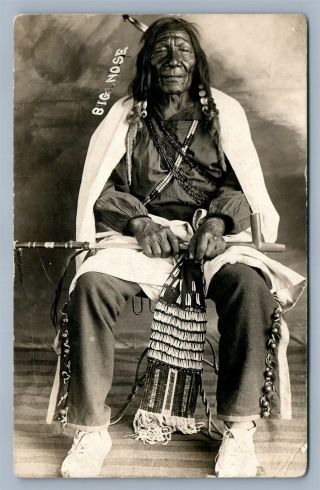 American Indian Chief Big Nose Antique Real Photo Postcard Rppc