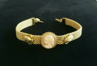 Vintage Ornate Art Deco Gold Filled Cameo Bracelet
