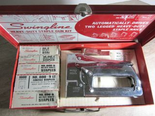 Vintage Swingline Heavy Duty Staple Gun Kit - Tacker 800 Metal Case EUC 2