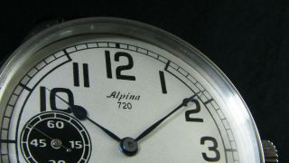 ALPINA 720 UNION HORLOGERE Antique WWII Era Large Steel Wristwatch Hi - Grade 3