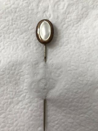 Vintage Stick Pin Hat Pin Mother Of Pearl Oval Goldtone Metal Stick Pin 1930 - 40s