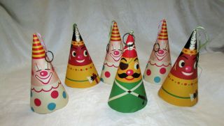 Vintage Japan Paper Hats With Wooden Feet Party Favors Clowns Indians & Pirate
