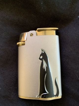 Vintage Ronson Varaflame Starfire Butane Pocket Lighter Mcm Black Cat Emblem