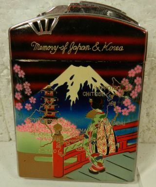 Vtg Modern Lighter Cigarette Case Memory Of Japan & Korea Souvenir