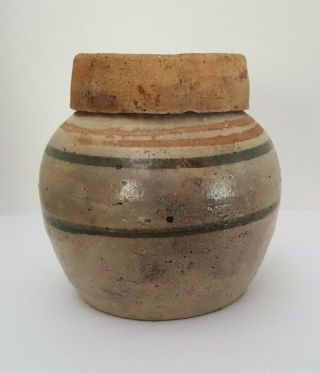 Antique Chinese Striped Ginger Jar With Lid
