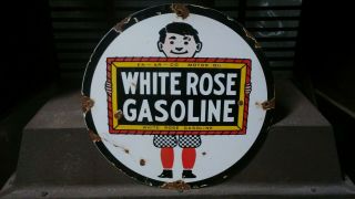 Vintage Old White Rose Gasoline Porcelain Gas Oil Sign Lubester Pump Plate