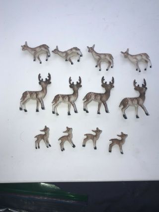 Vtg Mini Miniature Plastic Deer Winter Christmas Reindeer Figures Set