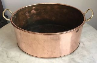 Antique Large 12 " X10 " X5.  5 " Oval Copper Planter Jardiniere With 2 Brass Handles