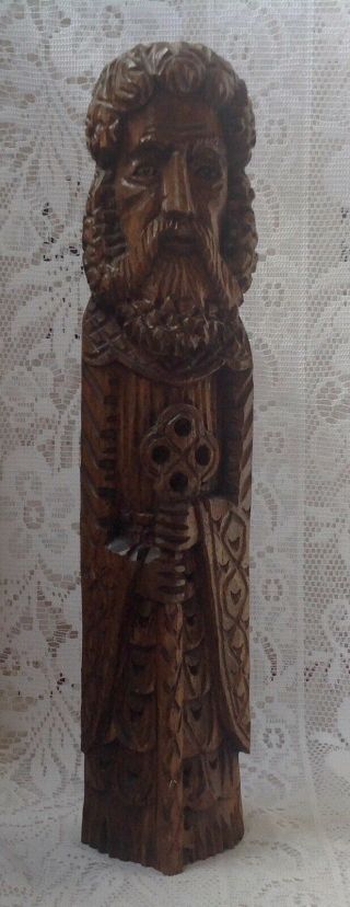 19th Century Hand Carved Wood Figure Of A Monk With A Key,  German Black Forest?