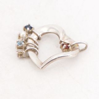 VTG Sterling Silver - LENOX Garnet,  Diamond,  Topaz & Sapphire Heart Pendant - 5g 2