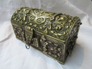 Antique French Art Nouveau Ornate Brass Gilt Casket Trinket Box 1890 