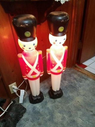2 Vintage General Foam Lighted Christmas Toy Soldier Blow Molds 30 " Tall