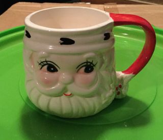 Vintage Ceramic Christmas Santa Head Mug Small Planter Mid Century 3 - 1/4” Tall
