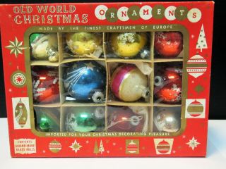 Vintage Old World Christmas Ornaments Set Of A Dozen Hand Made Glass Balls W/box