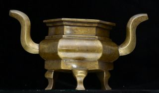 An Unusual Antique Chinese Bronze Hexagonal Censer Dating To 17th/18th Century