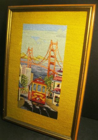 vintage framed SAN FRANCISCO Golden Gate Bridge / Trolley QUILTED ART awesome 3