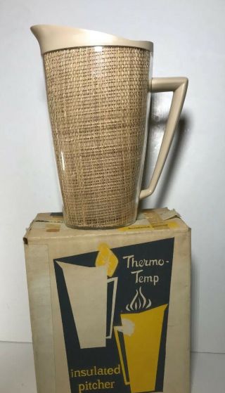 Vintage Thermo Temp Raffiaware Pitcher Box Mid Century Melmac Melamine