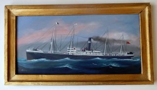 Antique Oil Painting Of Steam Ship Bengali Signed C 1912 To 1918 World War 1