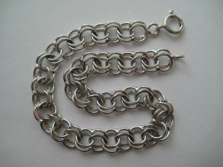 Vintage Sterling Silver Starter Charm Bracelet Double Links 7 " Long 9a