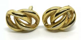 Vtg Authentic Christian Dior Clip On Earrings Gold Tone Infinity Knot
