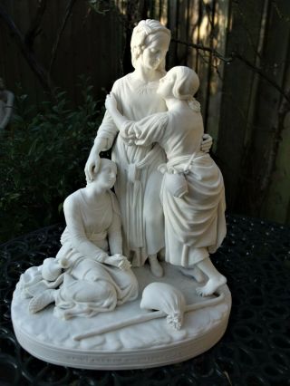 Antique 19thc Fine Minton Parian Figure Group Naomi & Her Daughters In Law C1851