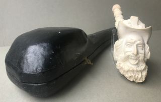 Large Antique Curved Meerschaum Clay Pipe With Fitted Case