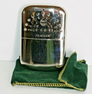 Pocket Hand Warmer Peacock Lighter With Soft Carry Case Made in Japan Vintage 2