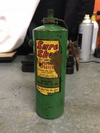 Vintage Sure Shot Air Pressure Sprayer Green Can S&h