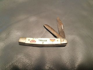 Vintage Imperial Trojan Seeds Advertising Pocket Knife 2 - Blades Green Letter
