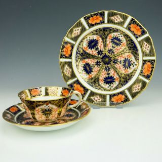 Antique Royal Crown Derby Porcelain - Old Imari Cup Saucer & Tea Plate Trio